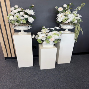 Pedestals and Faux Flower Arrangements