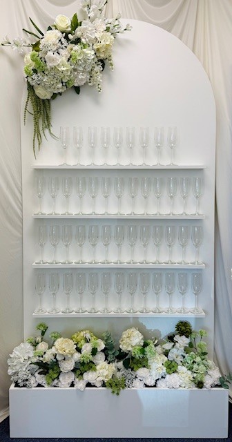 White Floral Champagne Wall
